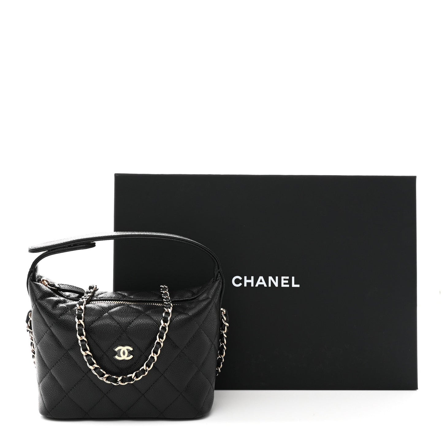 Caviar Quilted Hobo Clutch With Chain Black