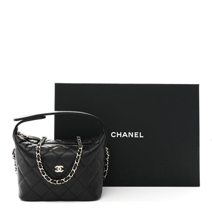 Caviar Quilted Hobo Clutch With Chain Black