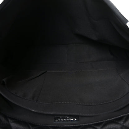 Grained Calfskin Quilted XXL Travel Flap Bag Black