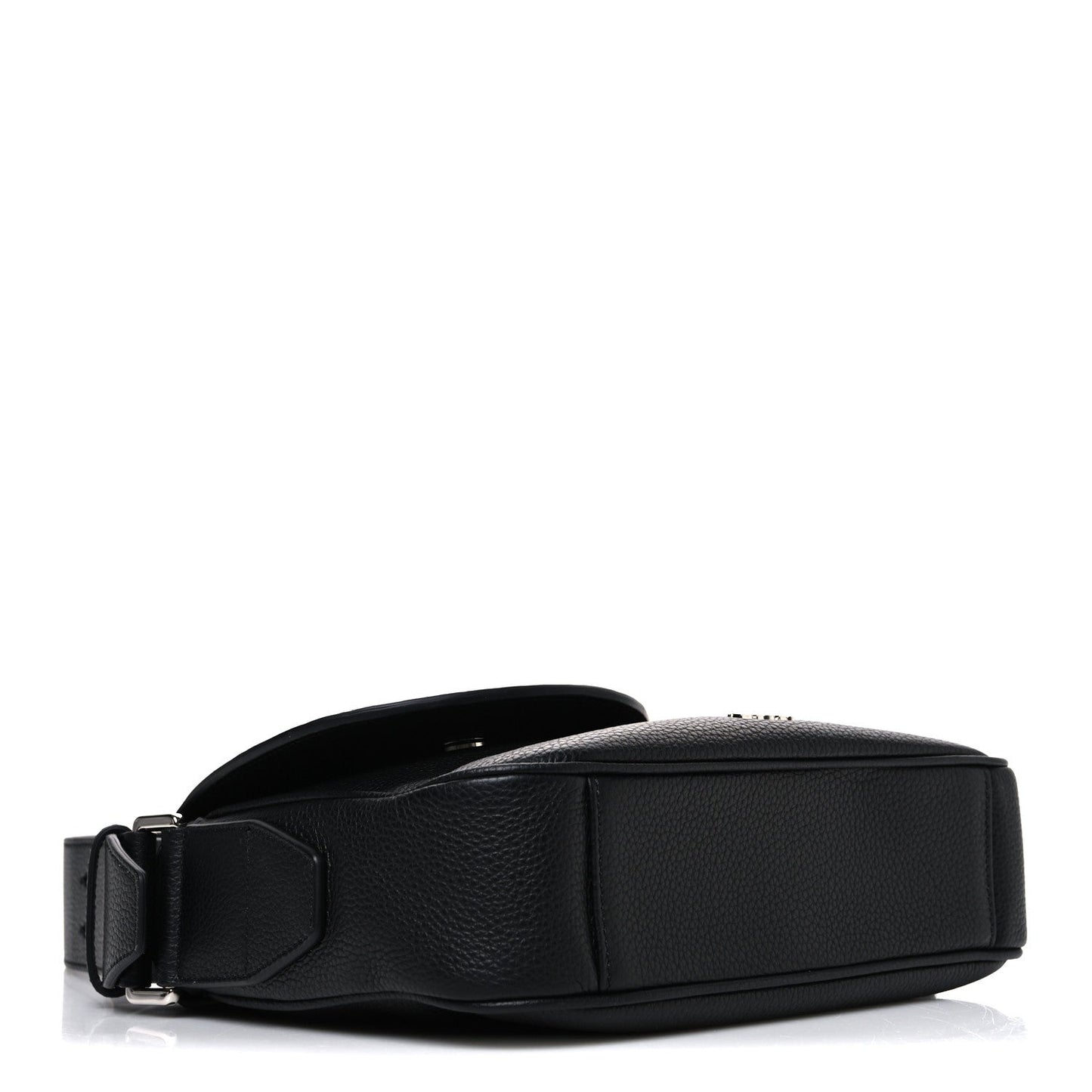 Grained Calfskin Saddle Messenger Bag Black