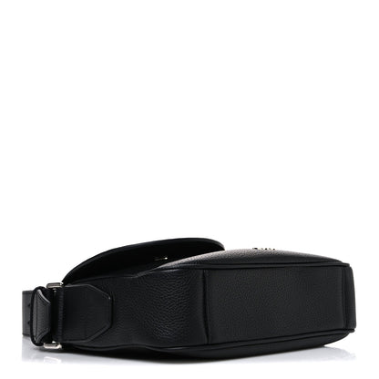 Grained Calfskin Saddle Messenger Bag Black