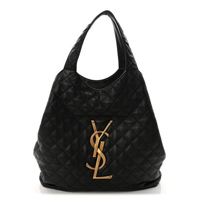 Lambskin Quilted Maxi Icare Shopping Tote Black