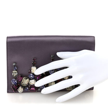 Satin Raso Crystal Embellished Clutch Mirtillo