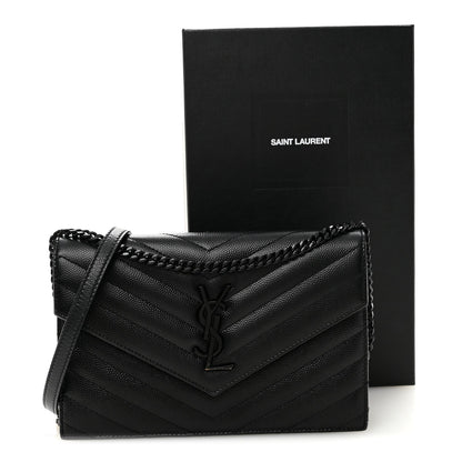 Grain De Poudre Matelasse Chevron Monogram Monochrome Envelope Chain Wallet Black