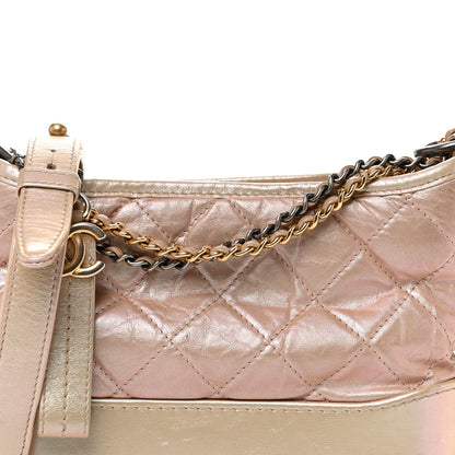 Iridescent Aged Calfskin Quilted Small Gabrielle Hobo Light Pink