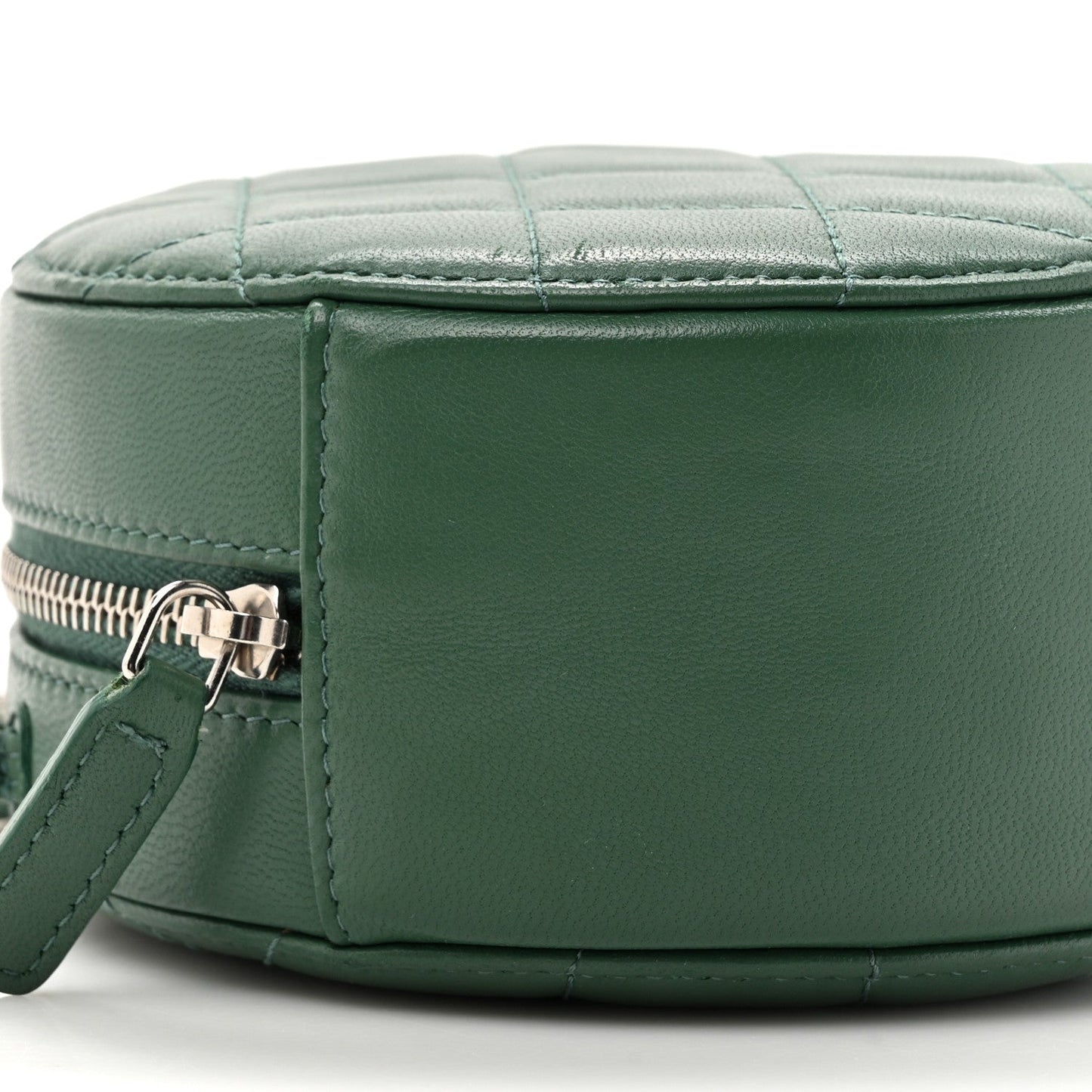 Lambskin Quilted Round Clutch With Chain Green