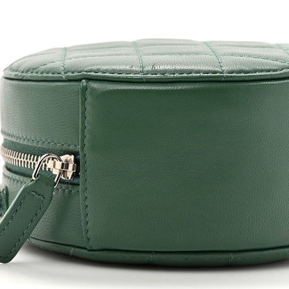 Lambskin Quilted Round Clutch With Chain Green