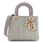 Calfskin Satin Celestial Bead Embroidery Embroidered Small Lady Dior Grey Multicolor