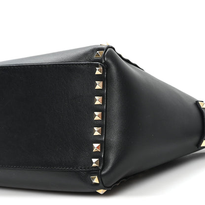 Vitello Small Rockstud Double Handle Tote Black