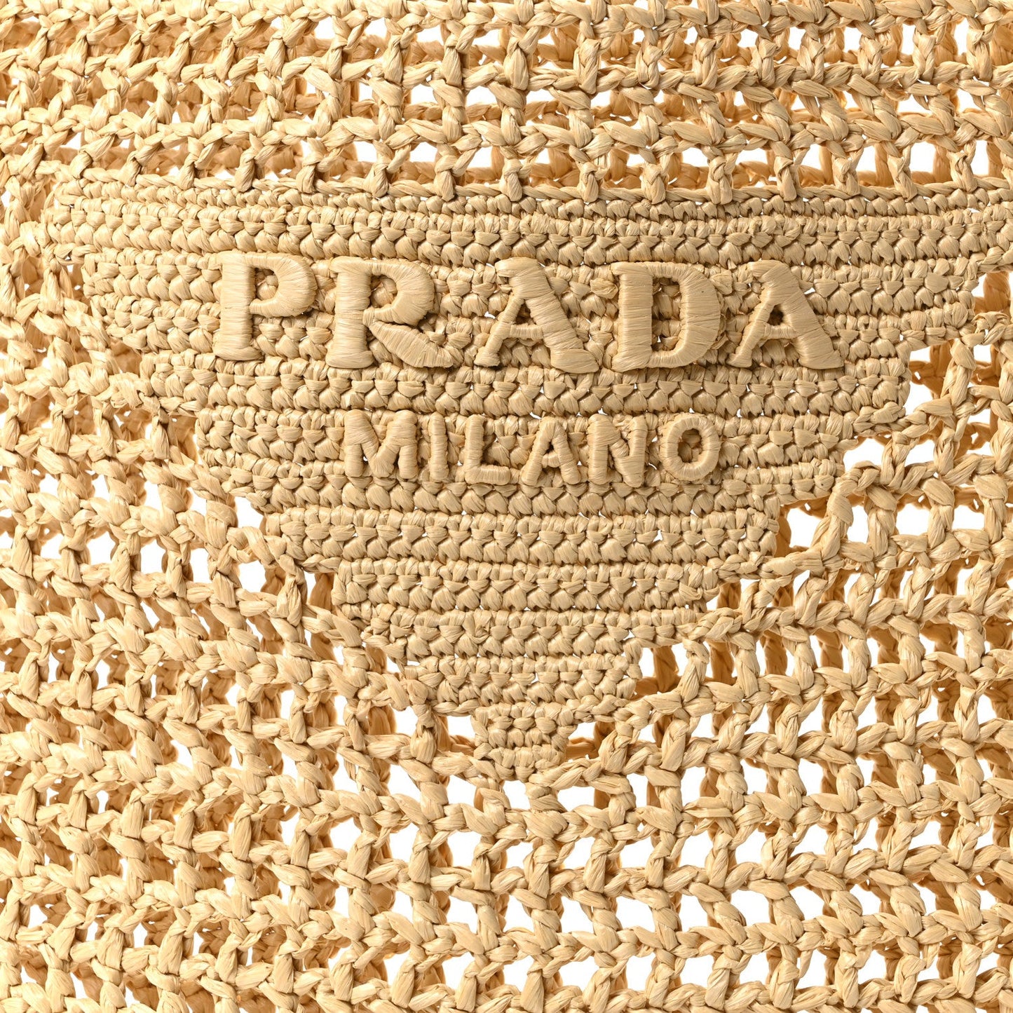 Yarn Raffia Effect Crochet Logo Embroidered Tote Bag Naturale
