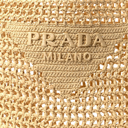 Yarn Raffia Effect Crochet Logo Embroidered Tote Bag Naturale
