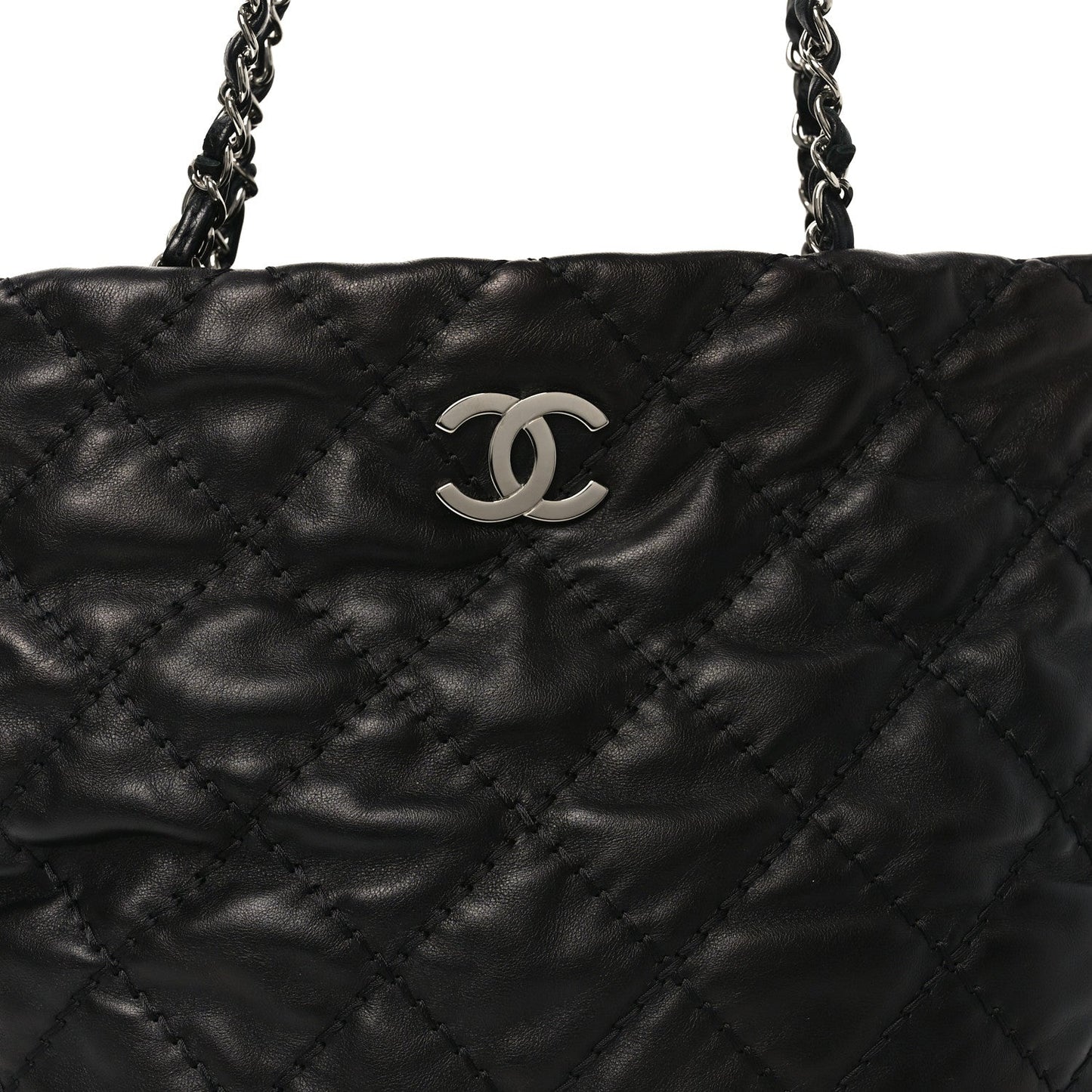 Calfskin Contrast Stitch Tote Black