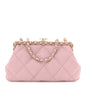 Lambskin Quilted Chain Frame Clutch Pink