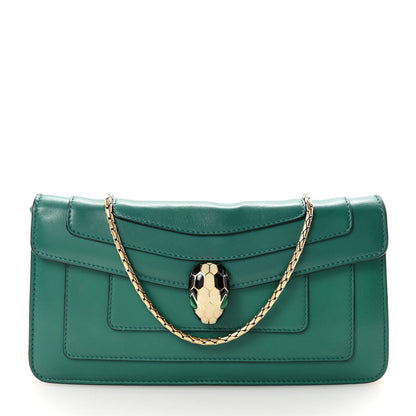 Calfskin Serpenti Forever Flap Clutch  Emerald Green