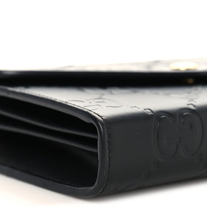 Calfskin GG Debossed Chain Wallet Black