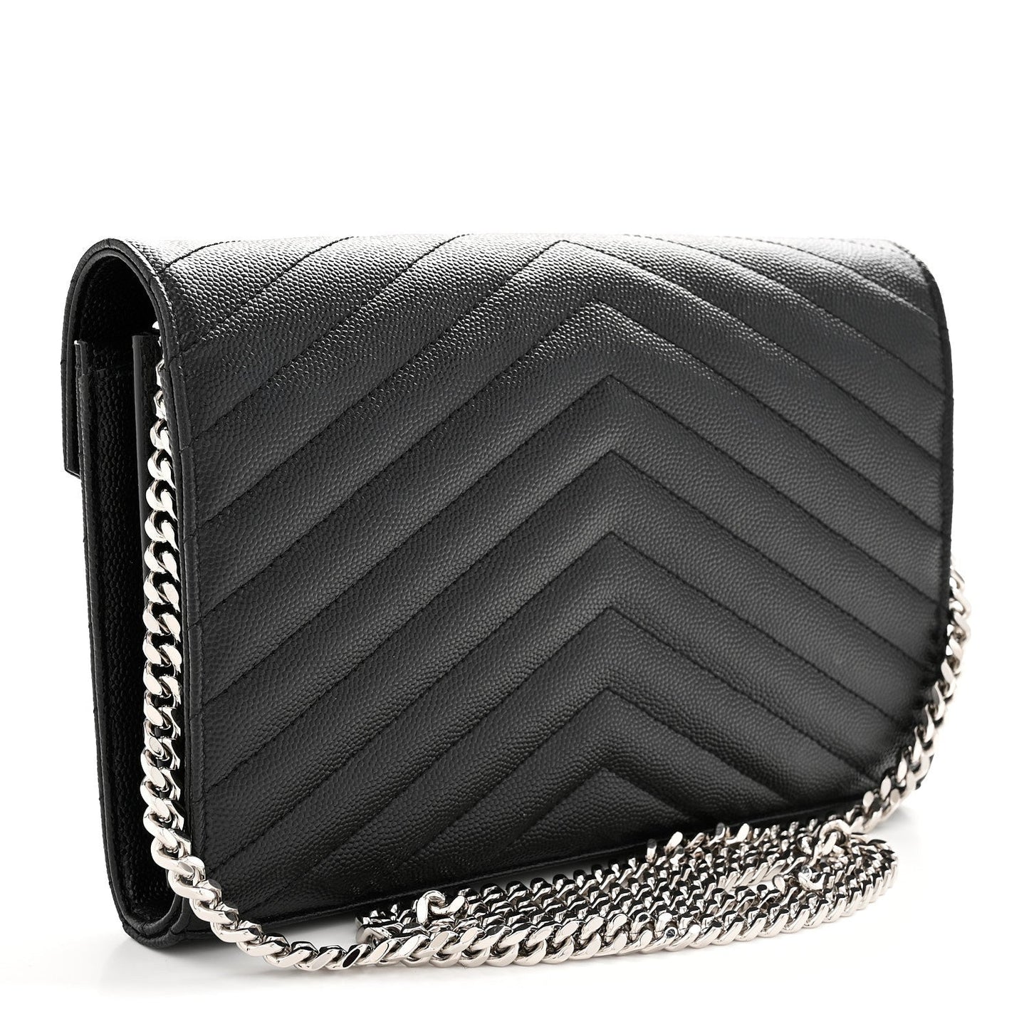 Grain De Poudre Matelasse Chevron Monogram Chain Wallet Black
