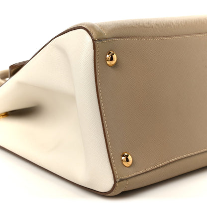 Saffiano Lux Bi-Color Tote Bag Visone Talco