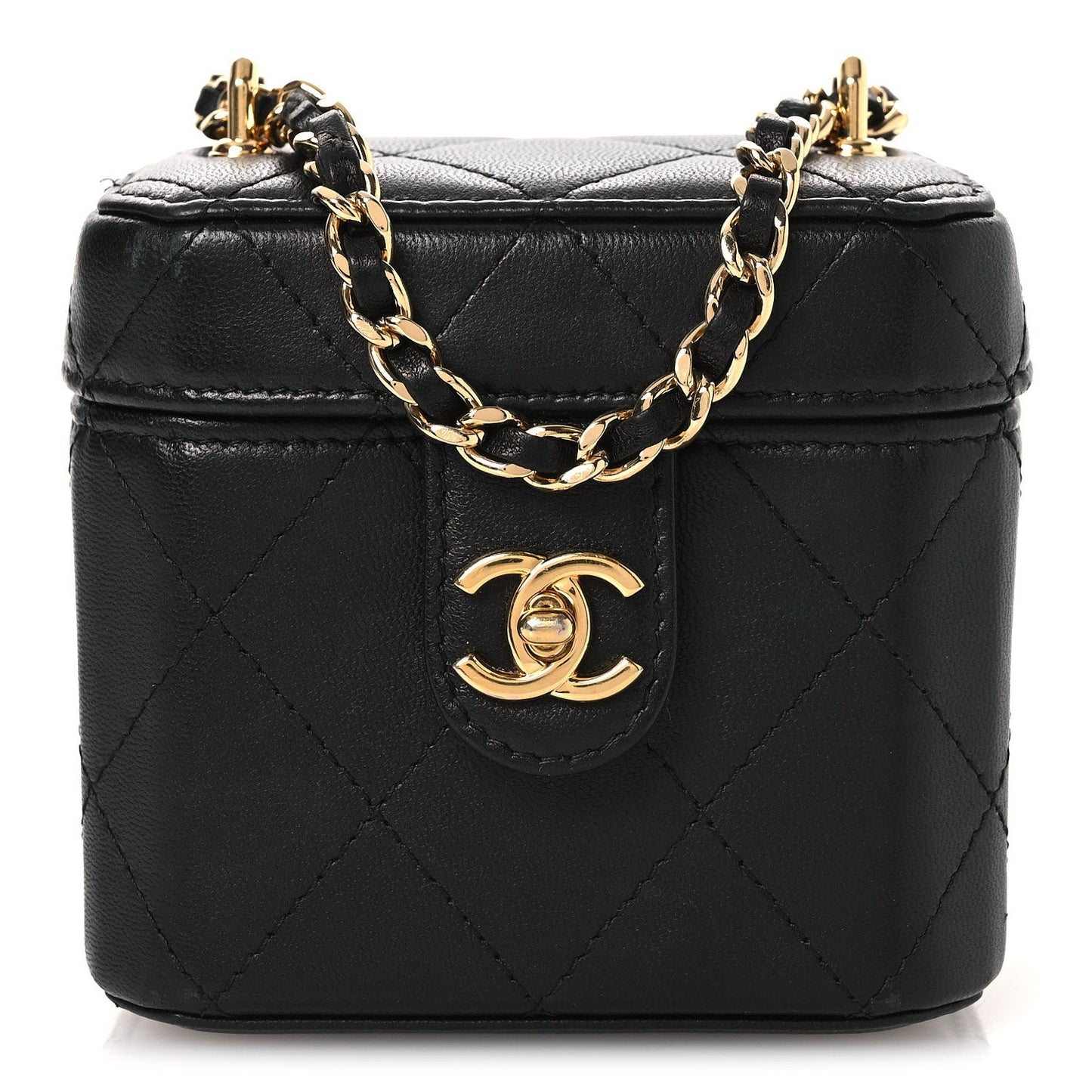 Lambskin Quilted Vanity Clutch With Chain Black