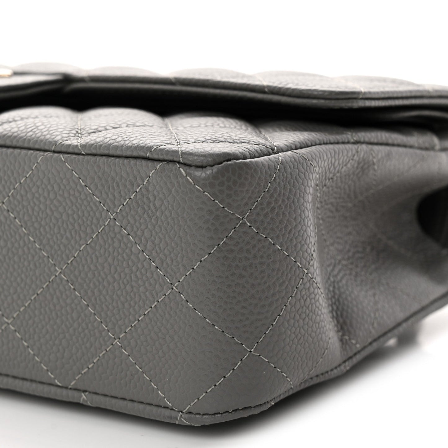 Caviar Quilted Medium Double Flap Grey