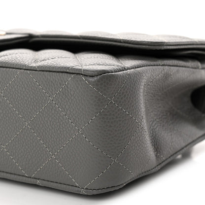 Caviar Quilted Medium Double Flap Grey
