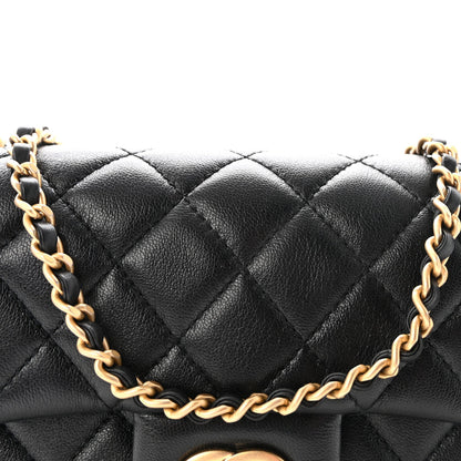Lambskin Quilted Mini Rectangular Pearl Crush Flap Black
