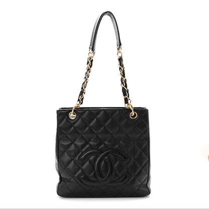 Caviar Quilted Petit Shopping Tote PST Black