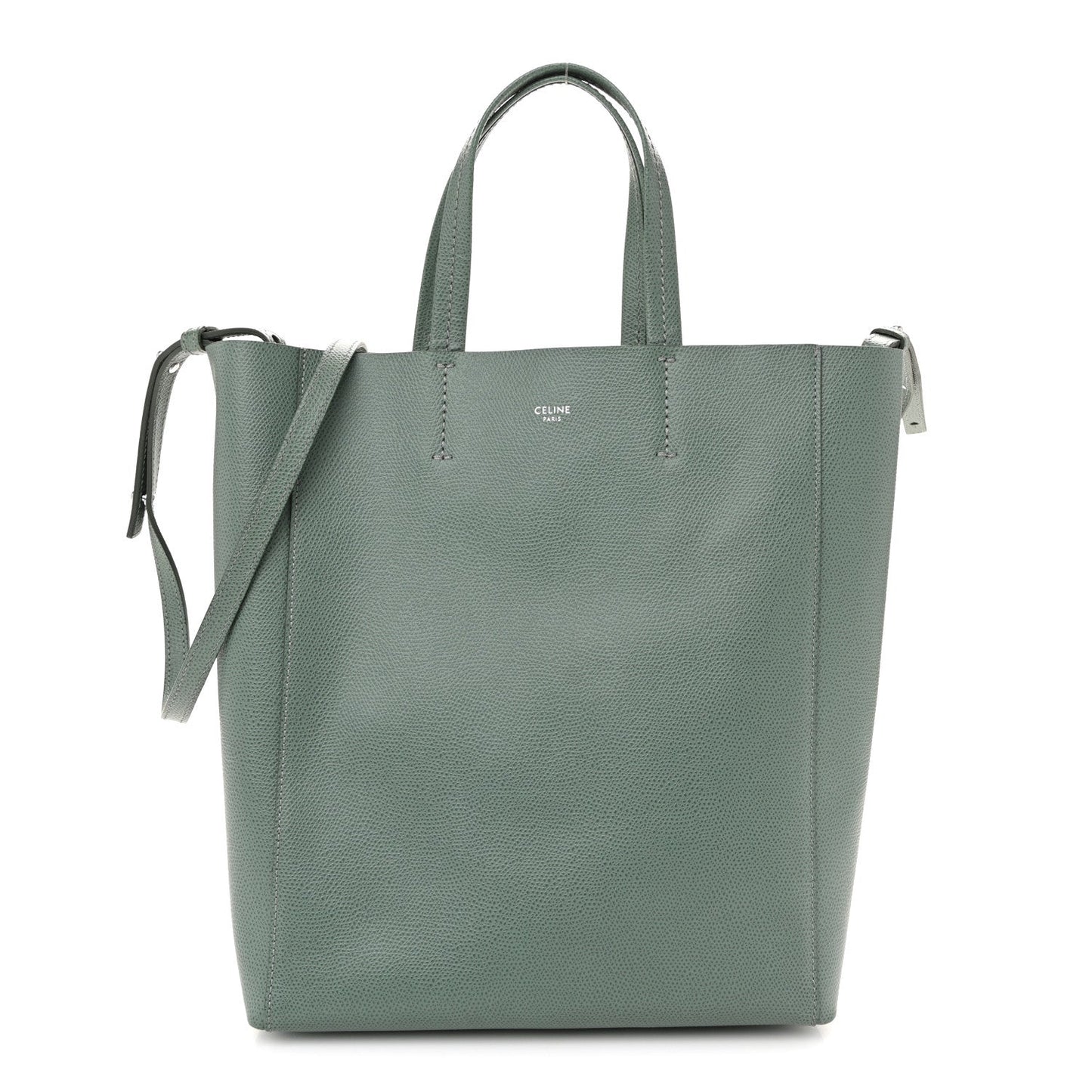 Grained Calfskin Small Vertical Cabas Green