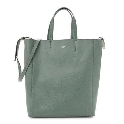 Grained Calfskin Small Vertical Cabas Green