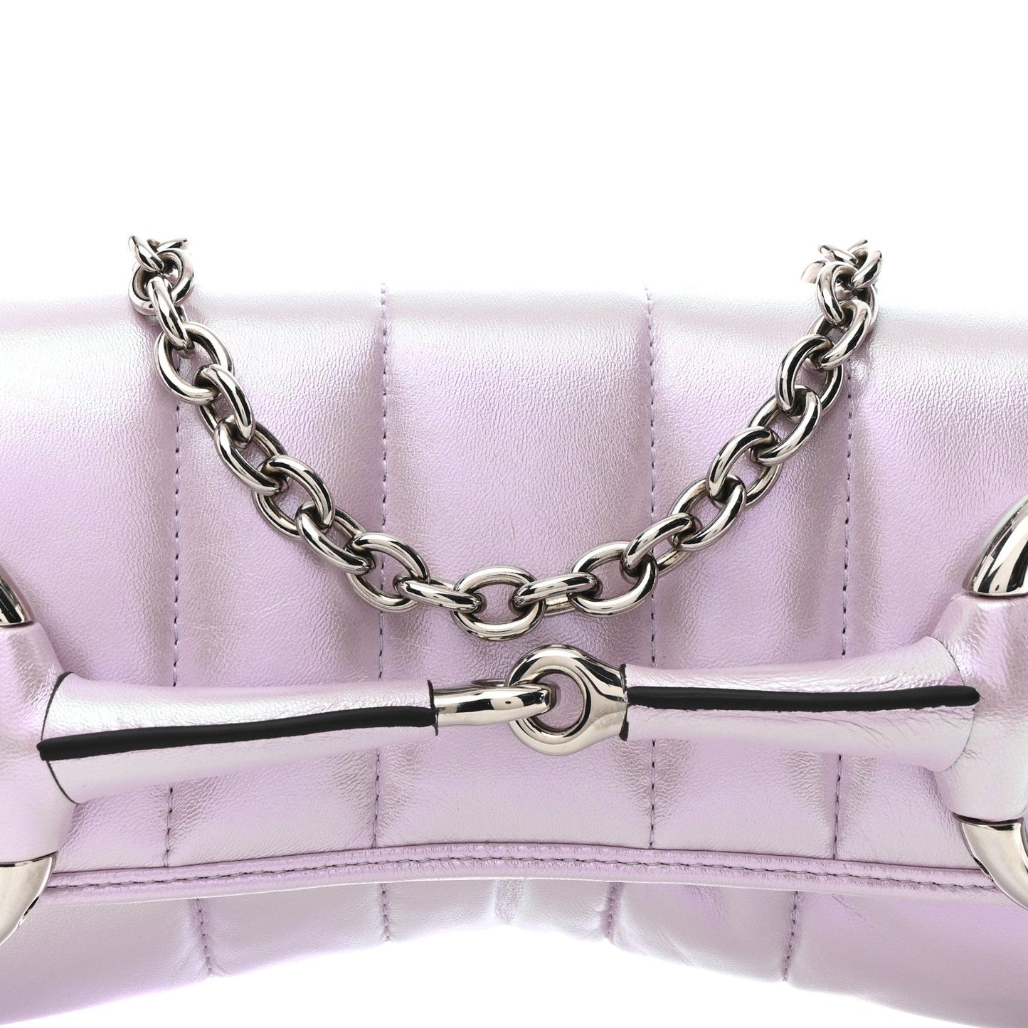 Iridescent Nappa Vertical Matelasse Medium Maxi Horsebit Chain Shoulder Bag Escape Pink