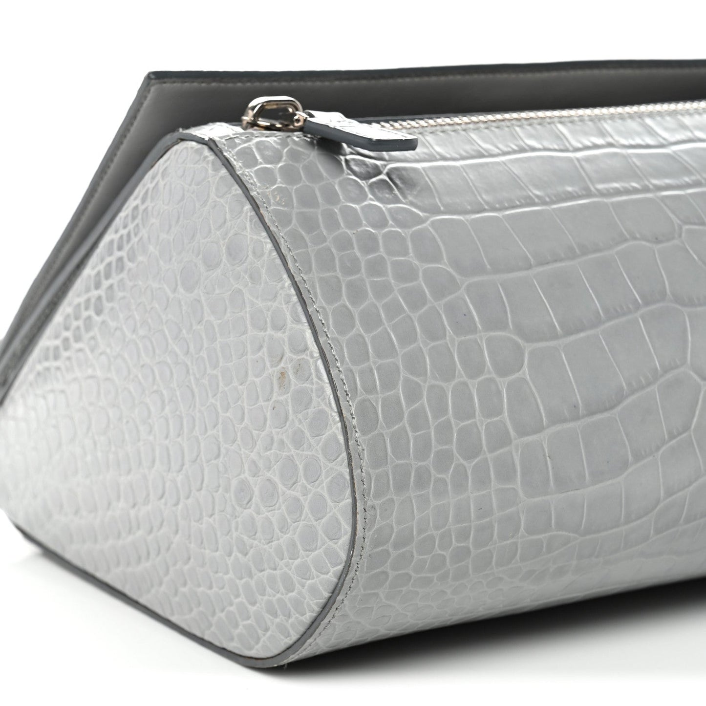 Calfskin Crocodile Embossed Medium Pandora Box Crossbody Bag Grey