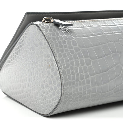 Calfskin Crocodile Embossed Medium Pandora Box Crossbody Bag Grey