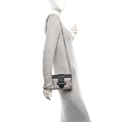 Metallic Vitello Saffiano Cahier Bag Silver Black
