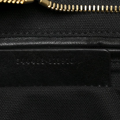 Calfskin Large Studded Padlock Zip Around Tote Black