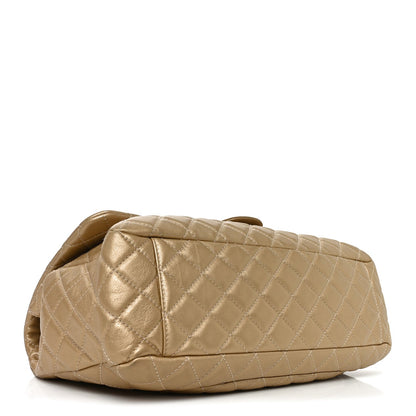 Metallic Calfskin Quilted Small XXL Travel Flap Bag Gold