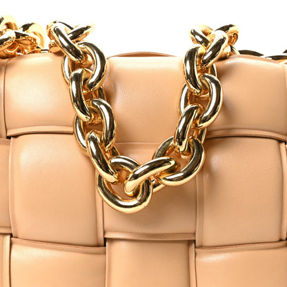Lambskin Maxi Intreccio Padded Chain Cassette Crossbody Bag Almond