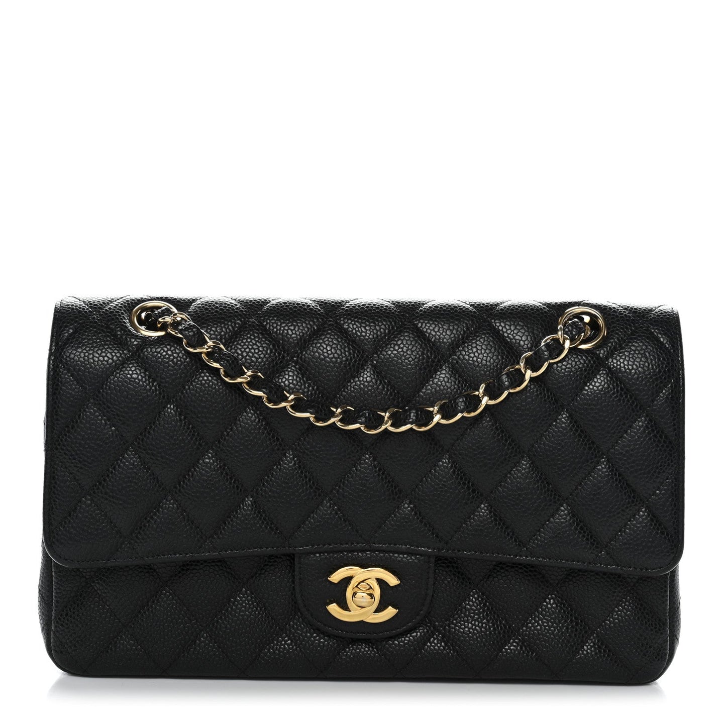Caviar Quilted Medium Double Flap Black