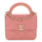Lambskin Quilted Top Handle Flap Clutch With Chain Pink