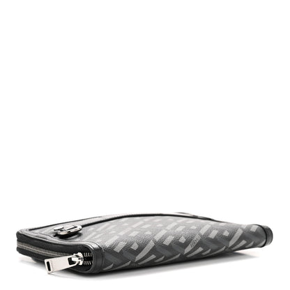 Coated Canvas La Greca Signature  Black Gray