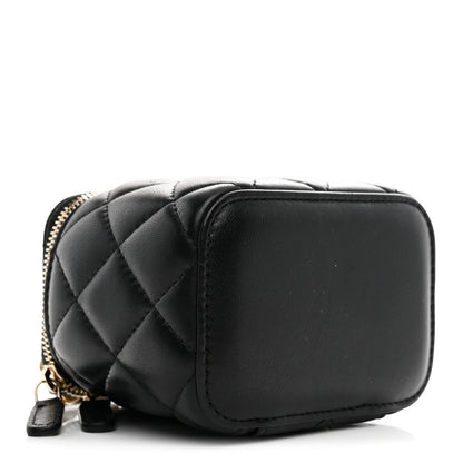 Lambskin Quilted Mini Pearl Crush Vanity Case With Chain Black