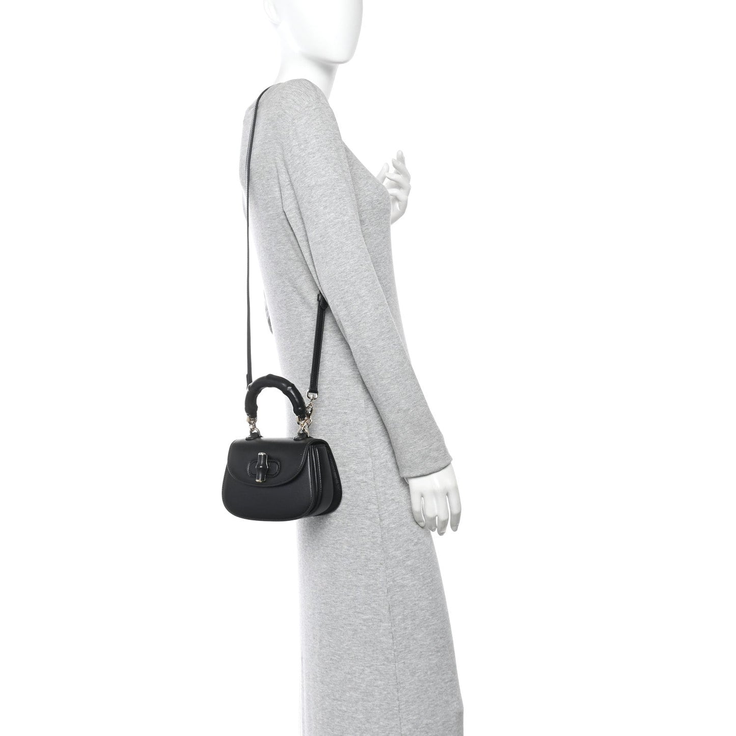 Boarded Dyana Lux Calfskin Mini Bamboo 1947 Top Handle Bag Black