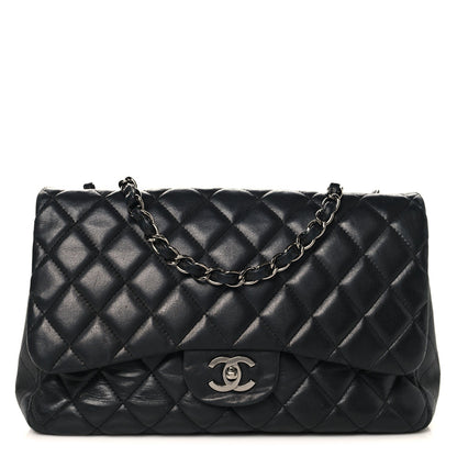 Lambskin Quilted Jumbo Single Flap Black