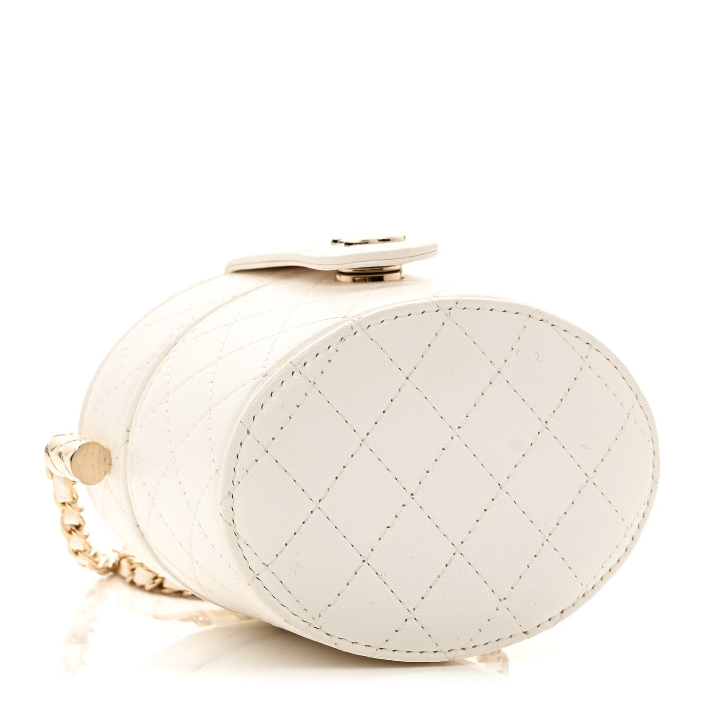 Lambskin Quilted Round Mini Vanity Case With Chain White