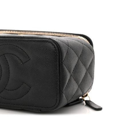 Caviar Quilted Small Vanity Case With Chain Black