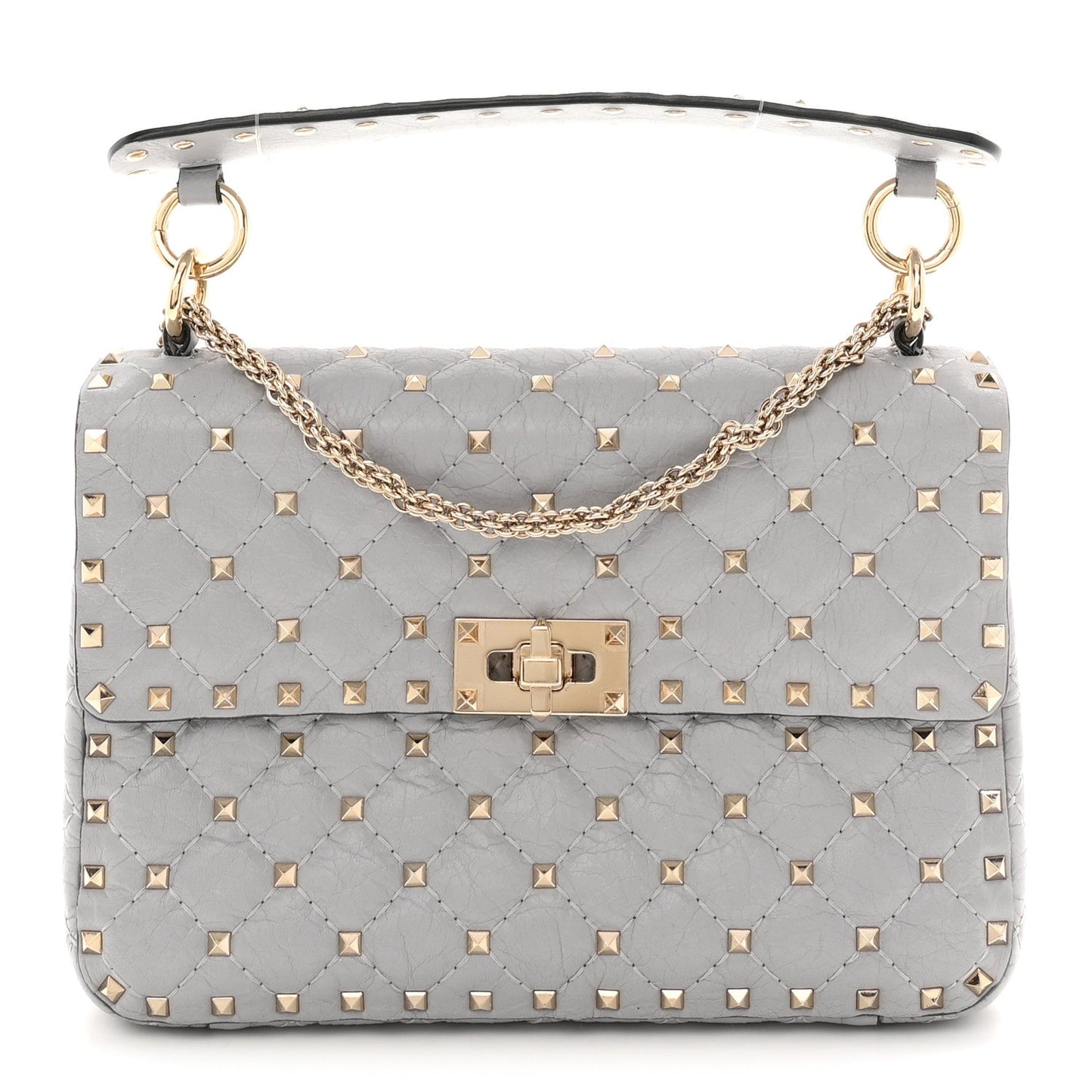 Craquele Nappa Medium Rockstud Spike Shoulder Bag Pastel Grey