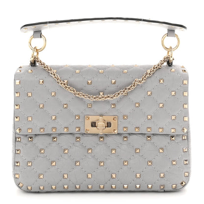 Craquele Nappa Medium Rockstud Spike Shoulder Bag Pastel Grey