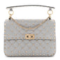 Craquele Nappa Medium Rockstud Spike Shoulder Bag Pastel Grey