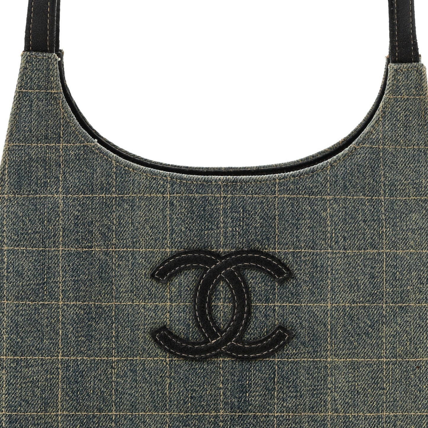 Denim Quilted CC Chocolate Bar Shoulder Bag Blue