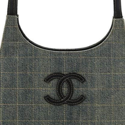 Denim Quilted CC Chocolate Bar Shoulder Bag Blue