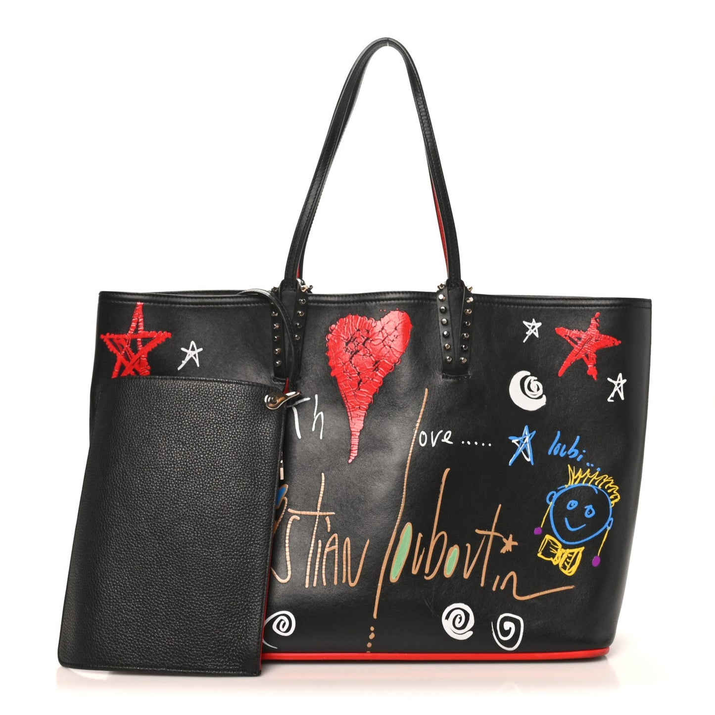 Calfskin Loubitag Spikes East West Cabata Tote Black