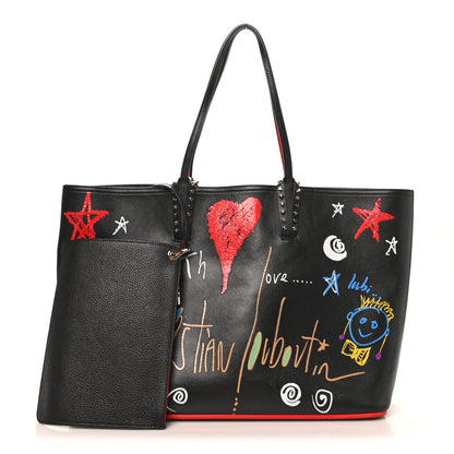 Calfskin Loubitag Spikes East West Cabata Tote Black